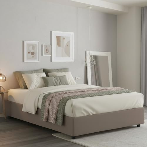 Talamo Italia - Maria Doppelbett, Bettkasten mit Stoffbezug, 100 % Made in Italy, Öffnung vorne, geeignet für Matratze 160 x 200 cm, Taupe