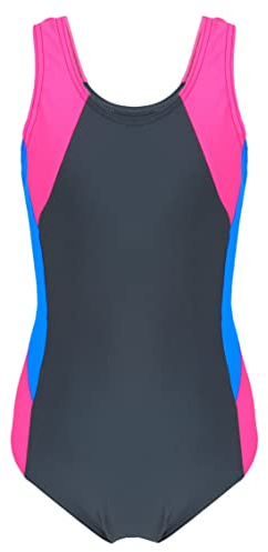 Aquarti Maillot de Bain Fille, Graphite/Bleu/Rose, 134
