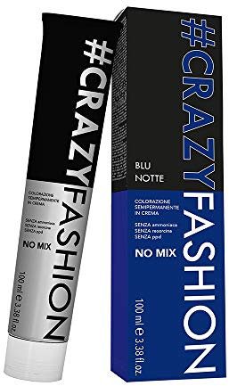 Crazy Fashion, Tinte Semipermanente, Sin Amoniaco, Resorcinol ni PPD, Tinte Semipermanente en Crema, Duración de 6 a 8 Lavados, Azul Noche, 100 ml