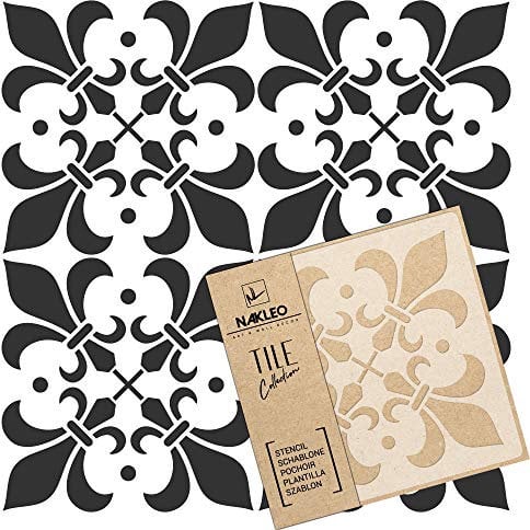 NAKLEO Fliesen Schablone zum Malen 45x45 cm, Almada Spanische Maurische Blume Marokkanisch, Kunststoff Wiederverwendbare Große Bodenschablone DIY, Holz Möbel Wand Dekoration - Terrakotta