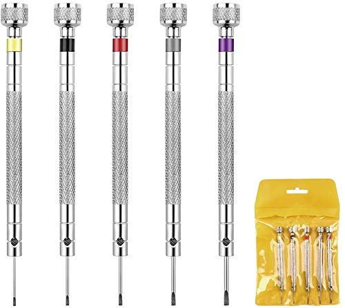 Dadabig 5 Pezzi Cacciaviti di Precisione Mini Cacciaviti a Lama Piatta per Riparazione di Occhiali, Orologi, Gioielli e Riparazione Elettronica-(5 Dimensioni+ 1 Borsa di Stoccaggio)
