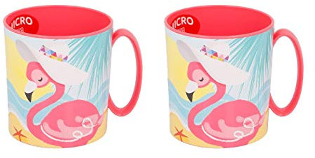 ALMACENESADAN 2746; Pack 2 Tazas aptas para microondas Flamencos; Capacidad 350ml, Cada Taza; Producto de plástico; Reutilizable; No BPA