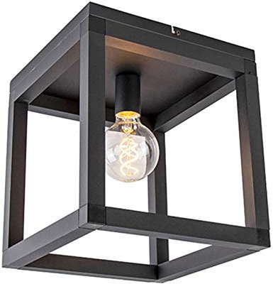 Qazqa - Industrie I Vintage I Industrie I Vintage I Deckenleuchte I Deckenlampe I Lampe I Leuchte schwarz - Big Cage 2 I Wohnzimmer I Schlafzimmer - Aluminium Quadratisch - LED geeignet E27