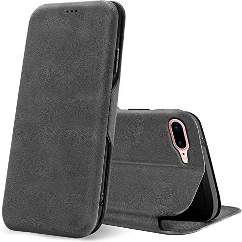 Verco Funda para Apple iPhone 7 Plus, iPhone 8 Plus Flip Libro Premium Carcasa [Cierre Magnético] Funda Protectora para iPhone 7 Plus / 8 Plus Case, Gris