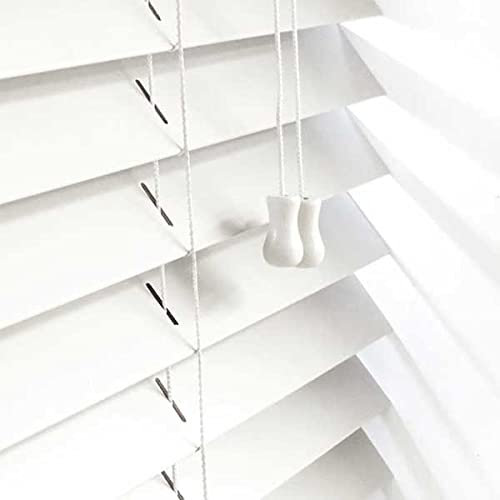 FAUX WOOD VENETIAN BLINDS 50MM SLATS TRIMMABLE EASY FIT OFFICE HOME (240cm Width x 150cm Drop, String, White)