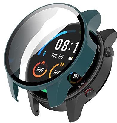 BoLuo Pellicola Custodia per Xiaomi Mi Watch Color Sport con Pellicola temperata,Morbida Plating PC Protettivo Case Skins Copertura Shell per Xiaomi Mi Watch Color Sport Accessories (verde)