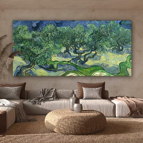 MuchoWow Leinwand Bilder, Einzigartige Wanddeko mit Rahmen, Die Olivenbäume - Vincent van Gogh, Wandbilder Wohnzimmer, Deko Schlafzimmer 160x80 cm
