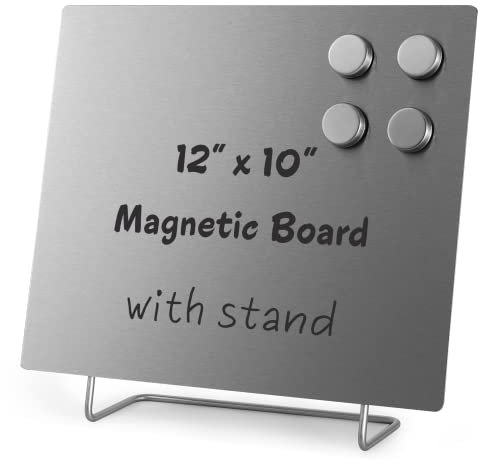 Große magnetische Pinnwand - trocken abwischbare Memoboard mit Ständer - Metallstaffelei für Magnetdisplay - 12x10 Zoll + 4 Magnete
