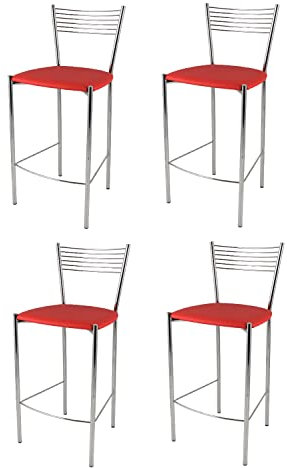 t m c s Tommychairs - Set 4 tabourets Elegance pour Cuisine, Bar et Salle à Manger, Robuste Structure en Acier chromé et Assise rembourrée et revêtue en Cuir Artificiel Couleur Rouge