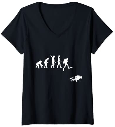 Damen Tauchgeschenk Evolution Of A Scuba Diver T-Shirt mit V-Ausschnitt