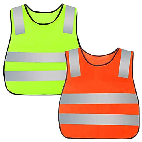 yufana 2 Pezzi Giubbino di Sicurezza per Bambini,Gilet Catarifrangente per Bambini(3-12 Anni) Gilet Sicurezza Bambini,Traspirante Taglia Universale Protezione per Ragazzi e Ragazze(Giallo + Arancio)