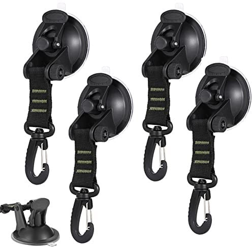 Timisea Saugnapf Camping Set | 4 Stück Saugnapf Anker | Auto Spanner Multifunktionaler Saugnapfhalterung Auto-Saugnapfhakenset mit Befestigung Haken | für Wohnmobil, Haushalt, Werkstatt Saugnapf