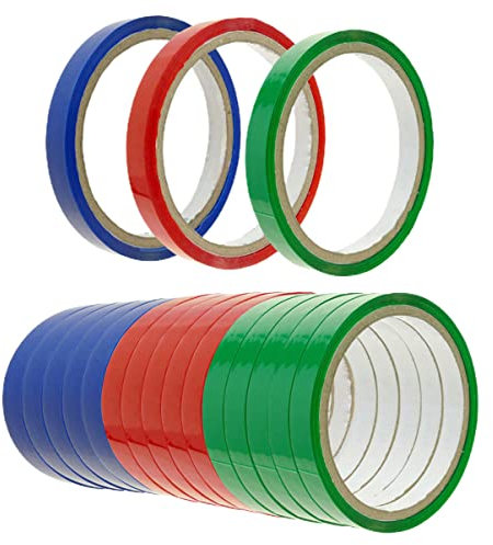 ORFOFE Sealer Tape for Bag Sealing 18 Rolls 12Mm Colored Packing Tape Set Red Blue Green Ideal for Food Storage and Poly Mailer Bags