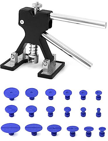 QWORK Reparatur Ausbeulwerkzeug Set, Dellen Reparaturset, 1 Stück Dellenheber und 18 Stück Saugnapf, für Die Reparatur von Autodellen