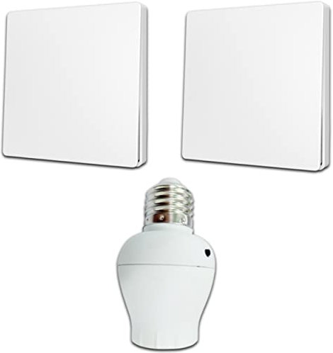 Interrupteur sans fil et sans pile Auto alimenté - Écologique - Qualité Pro - Va et vient RF - KIT 2 télécommande mural + 1 Douille à vis E27 Adaptateur Radio - Longue Distance - 200 m