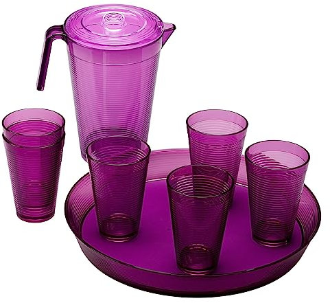 Omada Design Set of 6 Cocktail/Drink Tumblers 400 ml, with Tray and 2.1 L Carafe, Samba Line