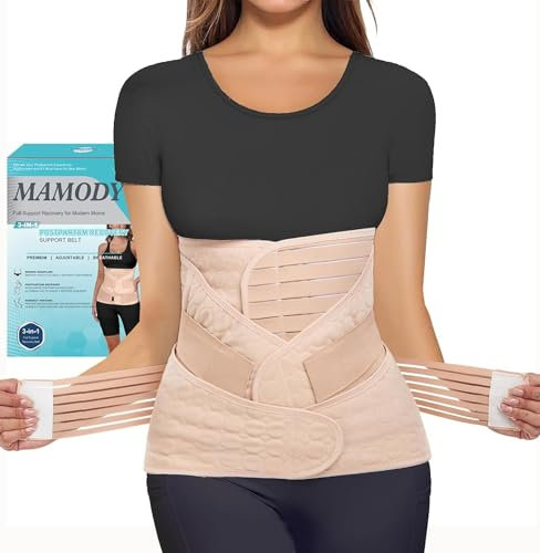 MAMODY 3 in 1 Postpartum Gürtel für Damen, Bauchgurt Nach Geburt, Rückbildungsgürtel Nach Geburt, Bauchgurt Nach Op, Postpartum Belly Wrap, Bauchbandage (Beige, XL)