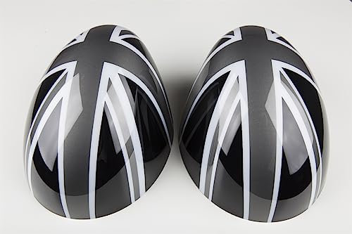 ABS-Außenspiegel-Zubehör, Abdeckkappe, kompatibel mit Mini Cooper F54 Clubman F55 Hardtop F56 Schrägheck F57 Cabrio F60 Countryman (ohne Lichtloch 2014–2019, grau Union Jack)