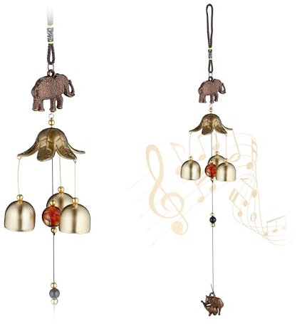 Relaxdays Windspiel 2er Set, Metall Glockenspiel, draußen & drinnen, Garten Klangspiel, hängend, Feng Shui, Gold/schwarz