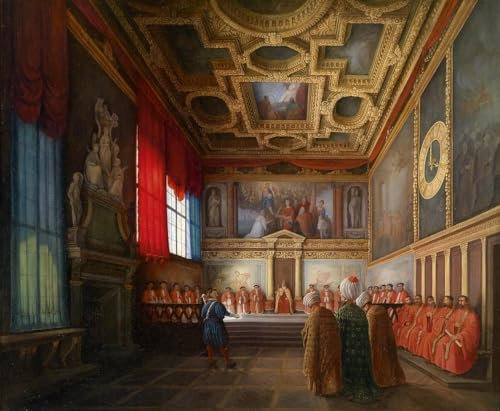 MSTECO Leinwand Bilder Kunstdrucke Abstrakt Poster Berühmtes Gemälde Empfang der osmanischen Gesandtschaft durch Giuseppe Bernardino Bison für Wohnzimmer 60x90cm