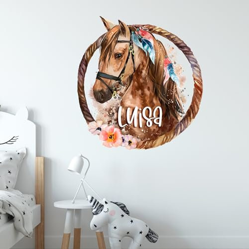 GRAZDesign Pferde Wandtattoo mit Namen personalisiert, Kinderzimmer für Mädchen - 32x30cm