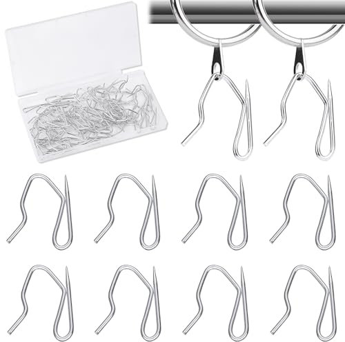 Heavy Duty Zinc Metal Drapery Pin Hooks (50 Pack) for Pencil Pleat Curtains packed in a clean box