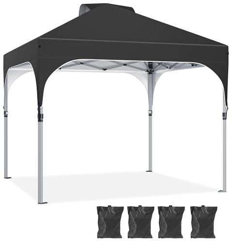 YITAHOME 3x3Meter Instant Heavy Duty Pop Up Gazebo, Waterproof Folding Garden Camping Party Tent Canopy Marquee with 4 Weight Bags for Patio Markets Beach Black
