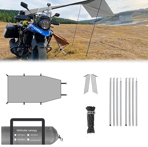 Jodimitty Vorzelt Auto (Grau, 300x200cm) Heckzelt Dachzelt Auto Regensicherer Sonnenschutz Autozelt Wohnmobil Markise, SUV Vorzelt Outdoor Camping Autozelt, mit Stützstangen und Seilen