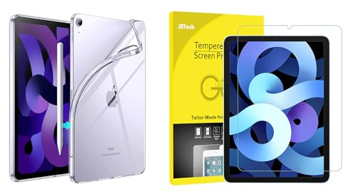 JETech para iPad Air 5/4 (10,9-Pulgadas, 2022/2020 Modelo, 5.ª/4.ª Generación) Funda Suave TPU Transparente y Protector de Pantalla Lote