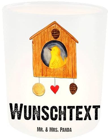 Mr. & Mrs. Panda Personalisiertes Windlicht Vogelhaus Home - Personalisierte Geschenke, Tiermotive, lustige Sprüche, Personalisiertes Kerzenglas,