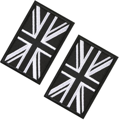 Union Jack Patch, 2pcs Sew On Badges for Backpacks Clothing Hook and Loop Patch Embroidered UK Flag Black & White Military Patches Sticky Back Pads for Tactical Bag Jacket Jeans Uniform Fabric