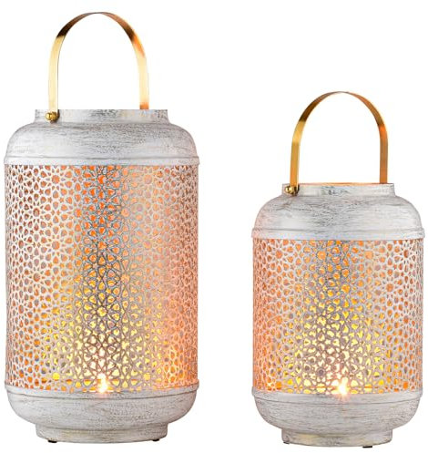 Marrakesch 2er Set Boho Deko Windlicht Laterne 30 & 23cm aus Metall rund| Teelichthalter als Tischdeko Wohnzimmer Deko | Kerzenhalter Windlichter Anago als Balkon & Garten Aesthetic Gartendeko