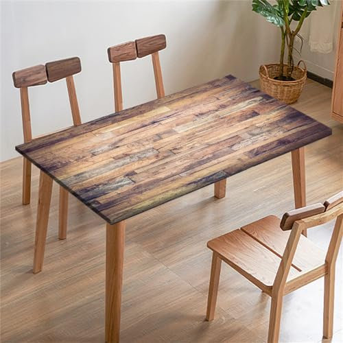 Morbuy Rechteckige Drucken Elastische Tischdecke, Rechteckig Tischdecke mit Gummizug Spanntischdecke Gartentischdecke für Outdoor Picknick Camping Partys (140x80cm,Farbige Holzbretter 7)