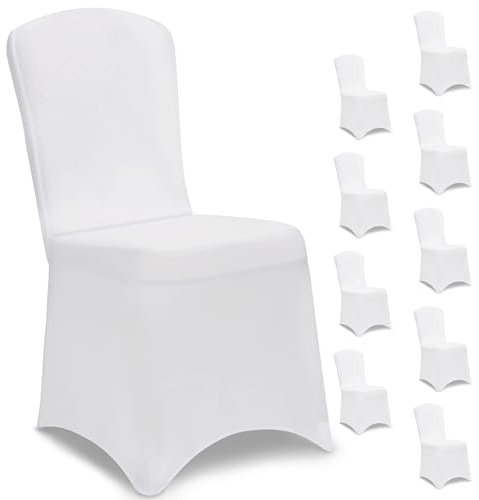 DETEX® Stuhlhussen 10er Set Weiß Hochzeit Stretch Dehnbar 30°C Waschbar Stuhlbezug Hussen für Stühle Bezug Überzug Cover Deko Hochlehner ohne Armlehne