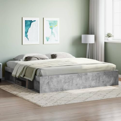 DYRJDJWIDHW lit Complet 140x190 avec sommier et Matelas,lit avec sommier,Cadre de lit Gris béton 200x200 cmIdéal pour Les Chambres à Coucher, Les salles de séjour, là où C'est nécessaire