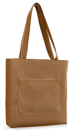 Bieiyhe Jutebeutel mit ReißVerschluss,Stofftasche,Canvas Tote Bag,Leinentasche,Einkaufsbeutel, Beutel Langer Henkel,Schultertasche Cord,Tragetasche Damen,Handtasche Shopper für Arbeit Schule-Braun