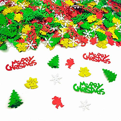 Amrzsallez Christmas XMAS Confetti - Festive Merry Christmas Letters, Santa Claus, Gold Bells, Trees, Snowflakes, PVC Material, Perfect for Holiday Party Decorations