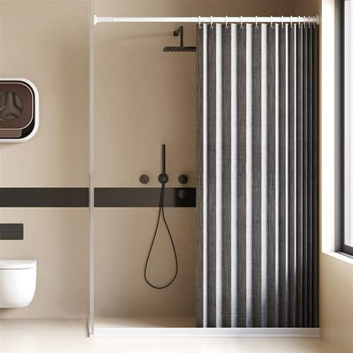 Momooda Pieghevole Magnetica Tenda Doccia Antimuffa Impermeabile in lino con Ganci, Tenda da Doccia Magnetica Antimuffa Resistente per il bagno, 210 g/m², Beige, 130x200cm