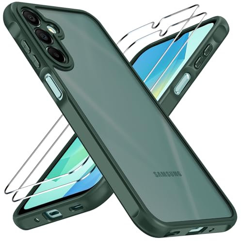 ivoler Hülle für Samsung Galaxy A16 4G / A16 5G mit 2 Stück Panzer Schutz Glas, [Militärstandard] Stoßfest [Kameraschutz] Handyhülle, Matt Durchscheinende Anti-Fingerabdruck Schutzhülle Case, Grün