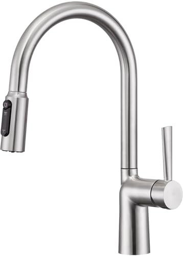 CREA Rubinetto 3 Vie con Doccetta Estraibile, Miscelatore Cucina 3 Vie Girevole a 360°, Rubinetto Cucina 3 Vie, Rubinetto a Tre Vie per I Sistemi Osmosi, Acciaio Inox spazzolato
