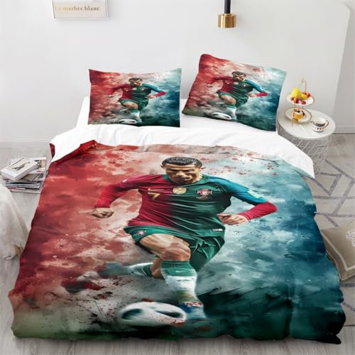 Tanacc Bettwäsche Bettbezugs Sets 135x200 Fußballer Ronaldo 7 Kinder Jungen Mädchen Baby, Winter Bettwäsche KinderBettbezugs Set, Weihnachts Bettwäsche Set 135x200 Mit 1 Kissenbezug 80x80