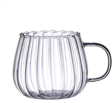 Glass Pumpkin Cups 400ml Transparent Pumpkin Shaped Coffee Mugs Autumn Pumpkin Clear Drinking Cup with Handle Glass Water Cup Tea Milk Mugs