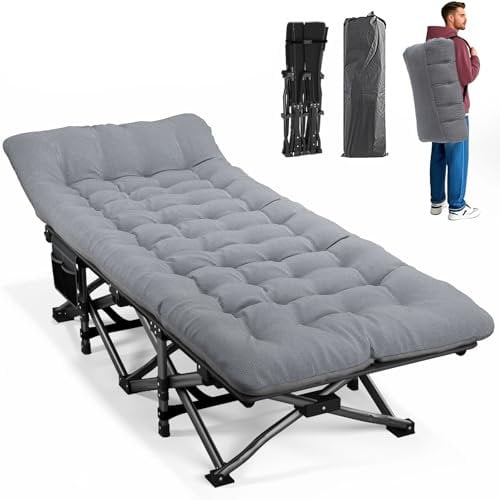 ATORPOK SHOP Campingbett feldbett klappbar, Faltbar Gästebett bis 200 kg für,mit Seitentasche, tragbares Campingliege,Outdoor, Garten, Reisen, Camping, Indoor (Grau)