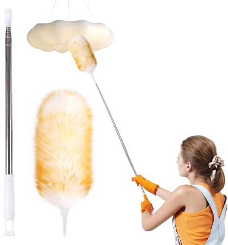 MAOFENG Lambswool Extendable Removable Duster 29-110 Inch Stainless Steel Extension Pole Wool Dusters for Cleaning Ceiling Fans Window Blinds Car Interiors Furniture Dusting,Feather duster