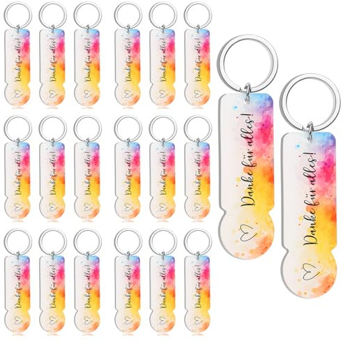 Hestya 20 Pièces Porte-Clés en Acrylique en Forme de Jeton de Caddie Porte-Clés Amovible en Forme de Jeton de Courses pour Démonter les Chariots de Courses pour Achèvement(Danke für Alles)