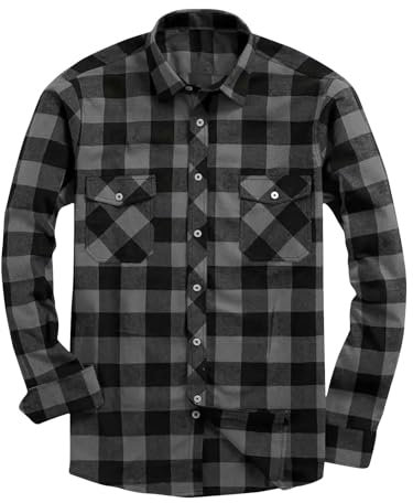 Flannel Shirt Checked Shirt for Men Plaid Shirts Cotton Lumberjack Regular Fit Long Sleeve Casual Plaid Shirts Cotton Button Down Loose-Fit Collared Autumn Winter Tartan Tee UK Size 8 10 12 14 16 18
