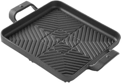 MagiDeal Gusseisen, Grillplatte Tragbare Backschale Korean Pfanne für Innenschild im Freien Steak Fleisch Bulgogi BBQ, 22x22cm