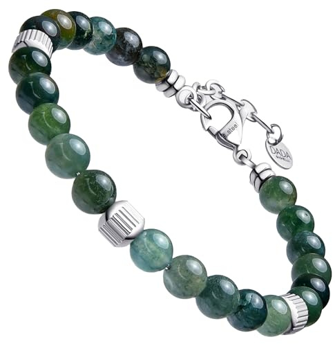 Dada Gioielli – Herrenarmband mit 6 mm Natursteinen: Onyx, Türkis, Sodalith, Tigerauge, Moosachat und Obsidian, 18,5 + 3 cm