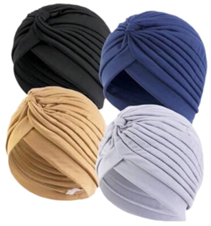 4 Stück Chemo Kopfbedeckung Damen,Hemo Frauen Leichte Atmungsaktive DüNne Turban,African Afghan Arabien SommermüTze Gebunden Kopfbedeckung für Women Saudi Wahrsagerin Chemotherapie TüCher Turbans
