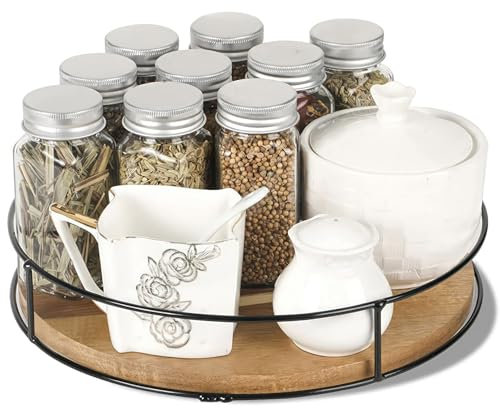 Viitech Lazy Susan Turntable Organizer, 12 Inch Wooden Non-Slip 360° Rotatable Rotating Spice Rack, Round Display Tray for Table Top Cabinet Kitchen Bathroom
